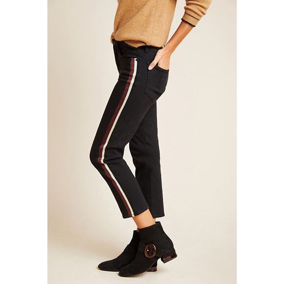 New Anthropologie Darria Striped Cropped Slim Fit Trousers  Velvet  $198  Sz 26 - Picture 2 of 4